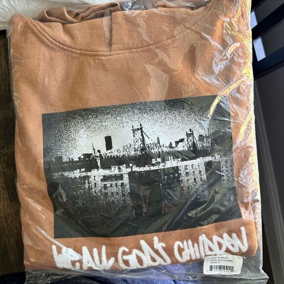 NWT HSTRY by NAS Brown Graphic Hoodie Sweatshirt “We All God’s Children” Size 2X - Picture 2 of 6